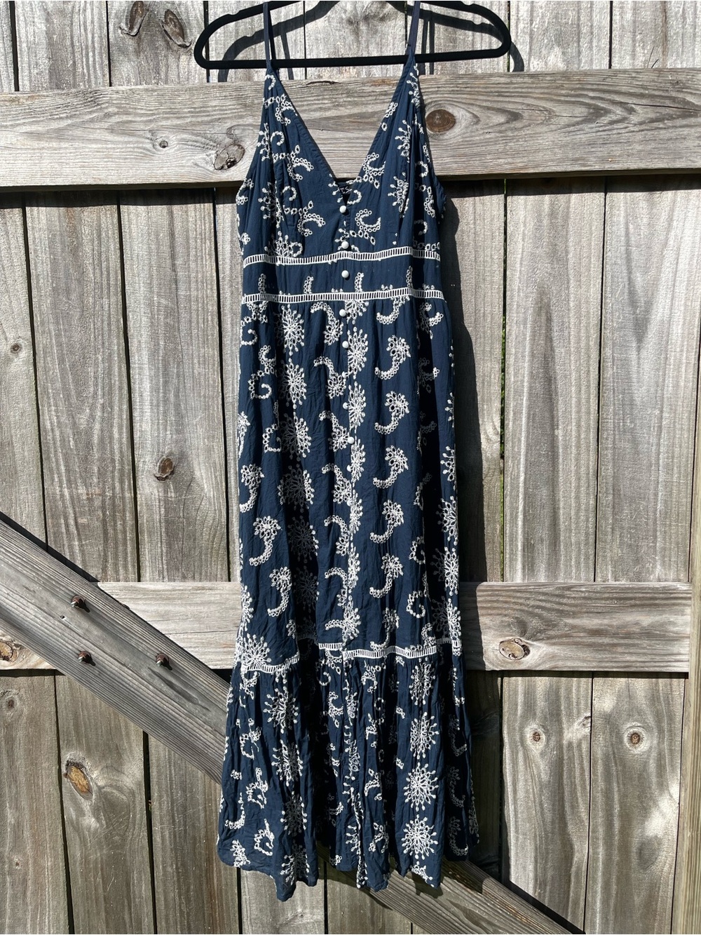 Simplee Apparel Navy Maxi Dress with White Paisley Embroidery